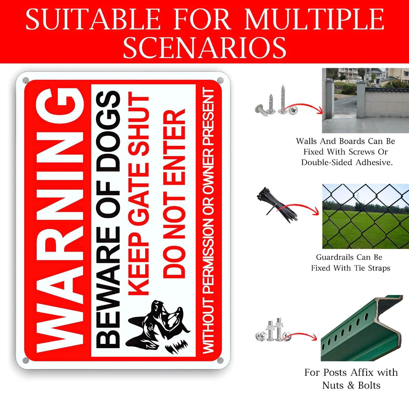 4 Pack Beware of Dog Signs – 12×8&Prime; Reflective Aluminum Private Property Signs
