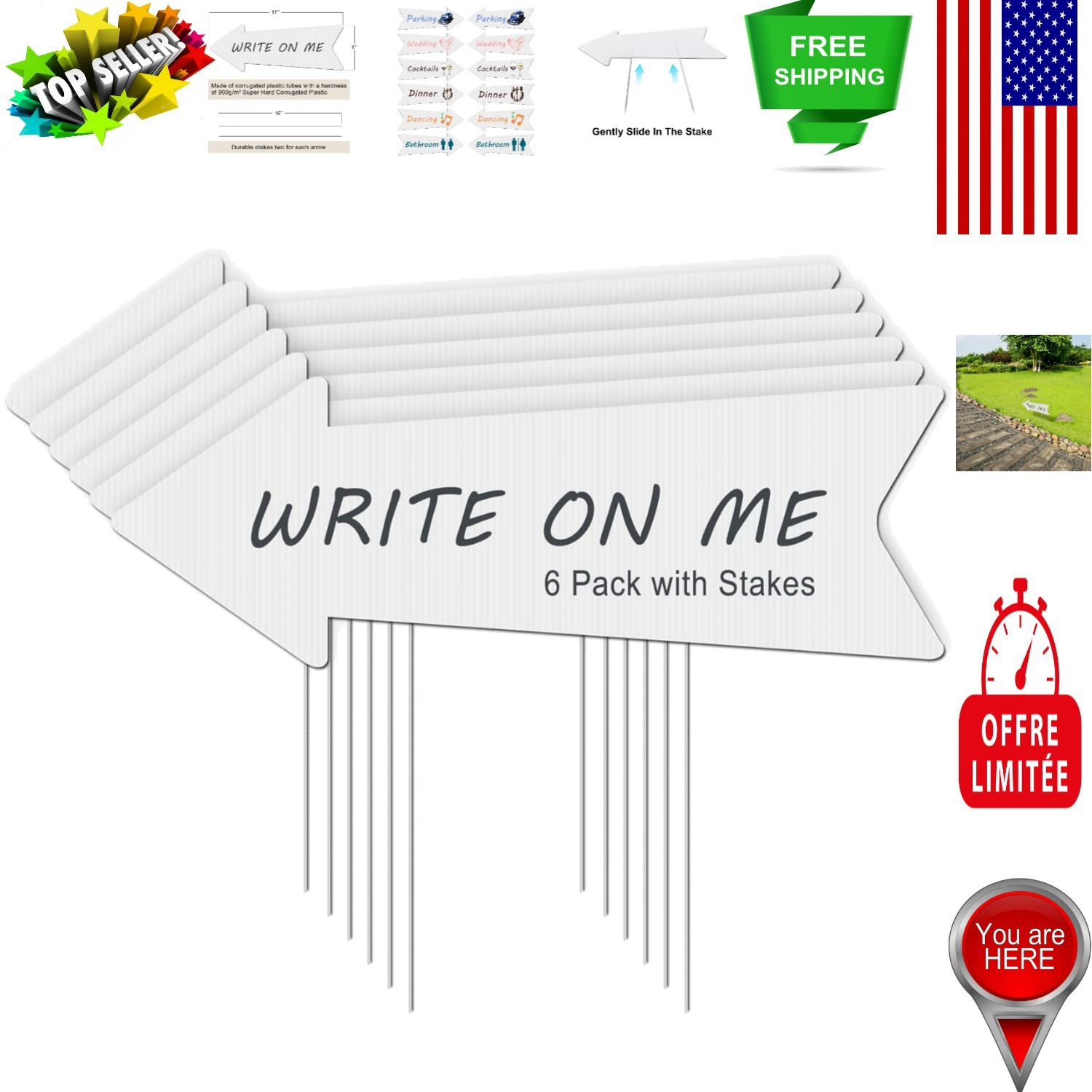Eye-Catching 6-Pack Blank Arrow Signs – 17×6” for DIY Event Direction