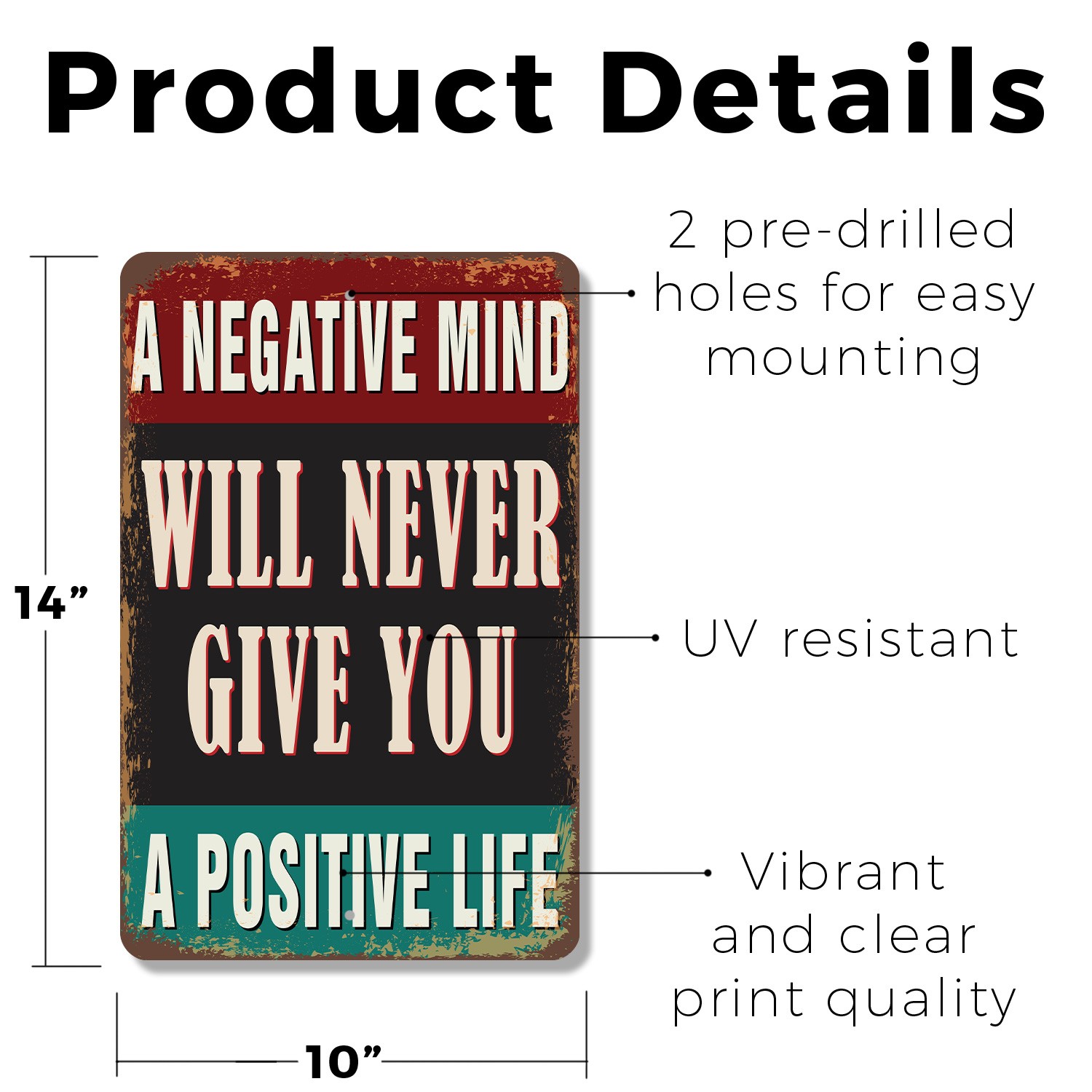 A Negative Mind Will Never Give You A Positive Life Sign Vintage Style Change