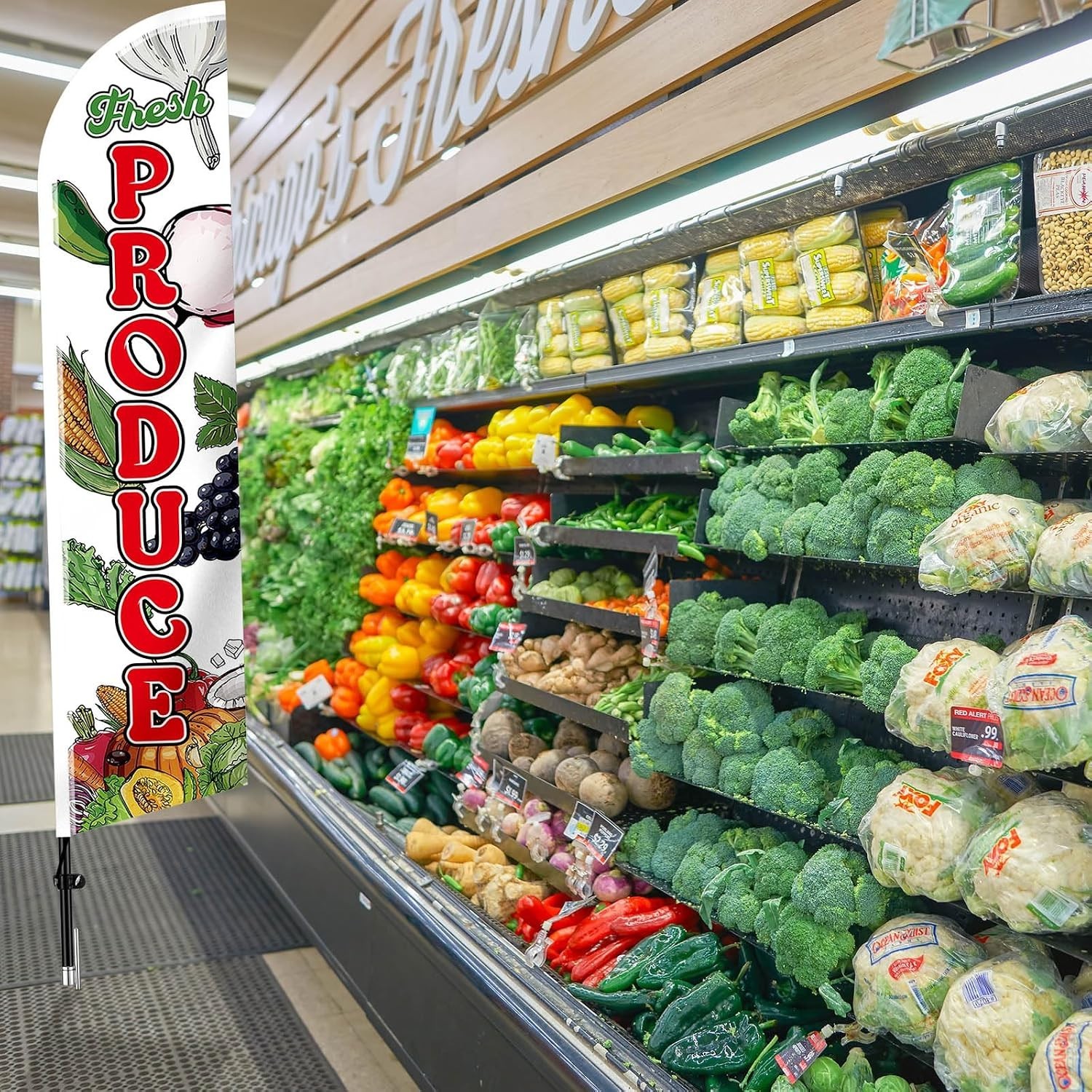 12 ft Fresh Produce Banner Flag – Perfect for Grocery Stores & Farmer Markets