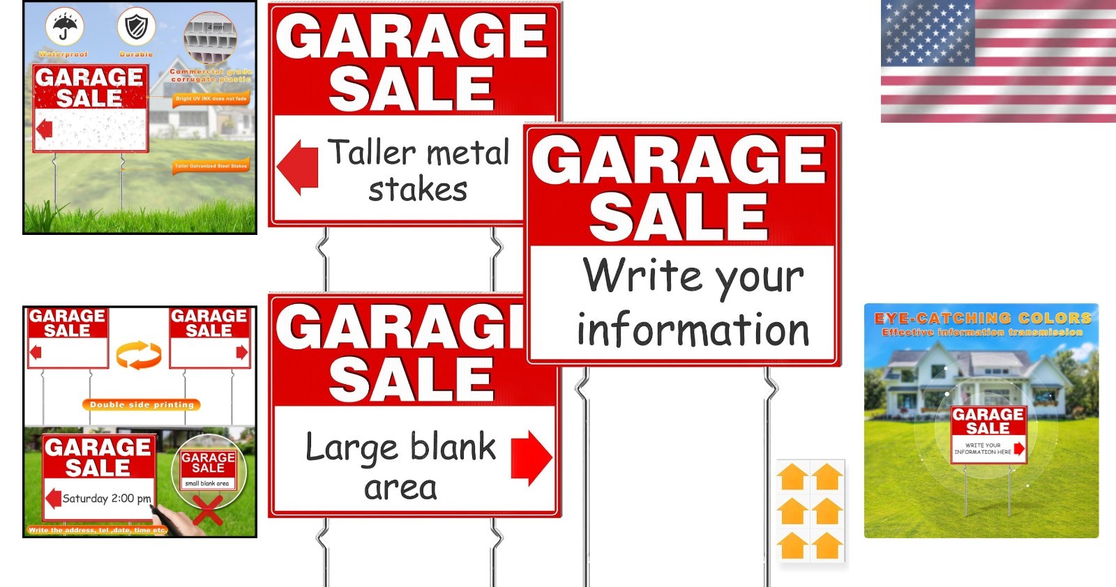 Garage Sale Signs 3 Pack 17×13 Inch Double Sided Corrugated Plastic Yard Sign…