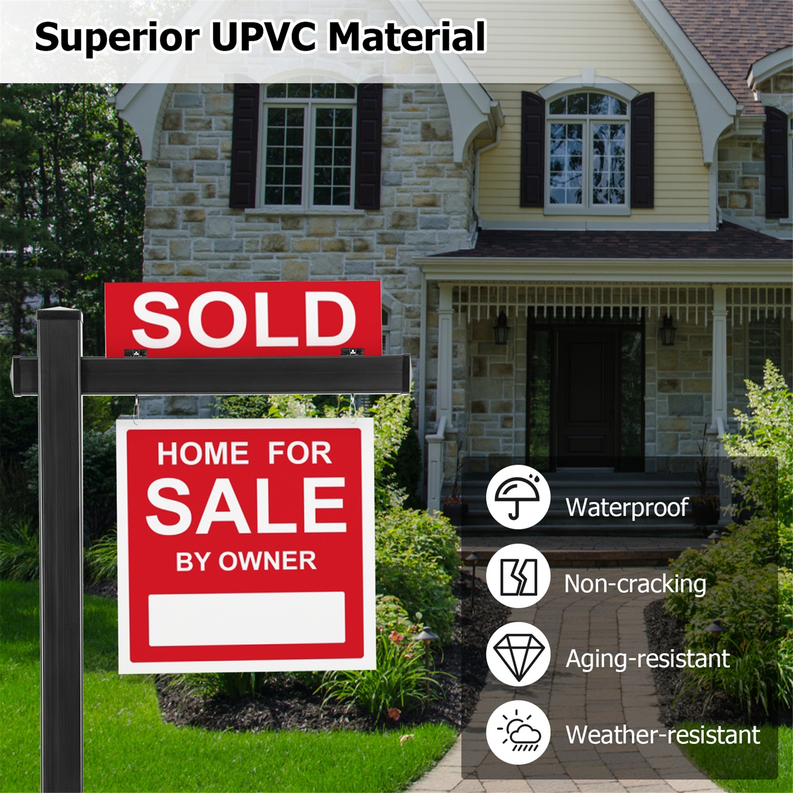 6&prime; UPVC Real Estate Sign Post Open House Yard Home for Sale W/Stake