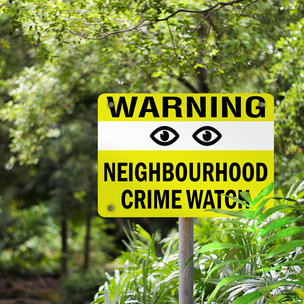 Aluminum Horizontal Metal Sign Warning Neighborhood Crime Watch Security