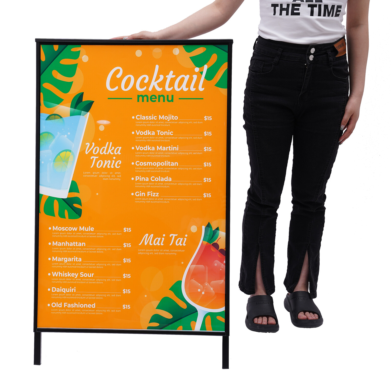 Floor Standing LED Movie Poster Frame Lightbox 24V 36W 23.6 × 35.4 In Black