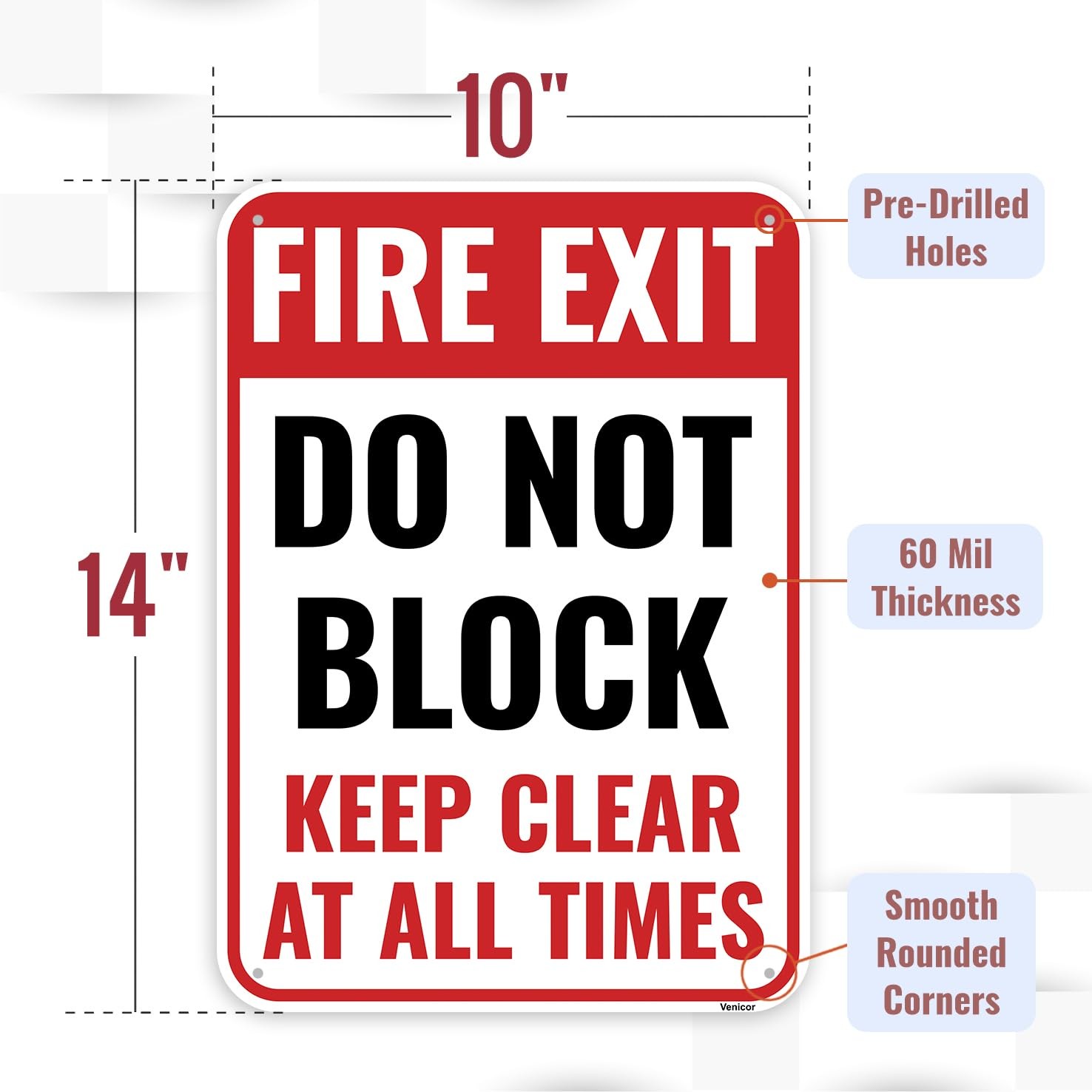 1 PCS 14×10 Inch Aluminum Fire Exit Do Not Block Door Keep Clear Signage Tool