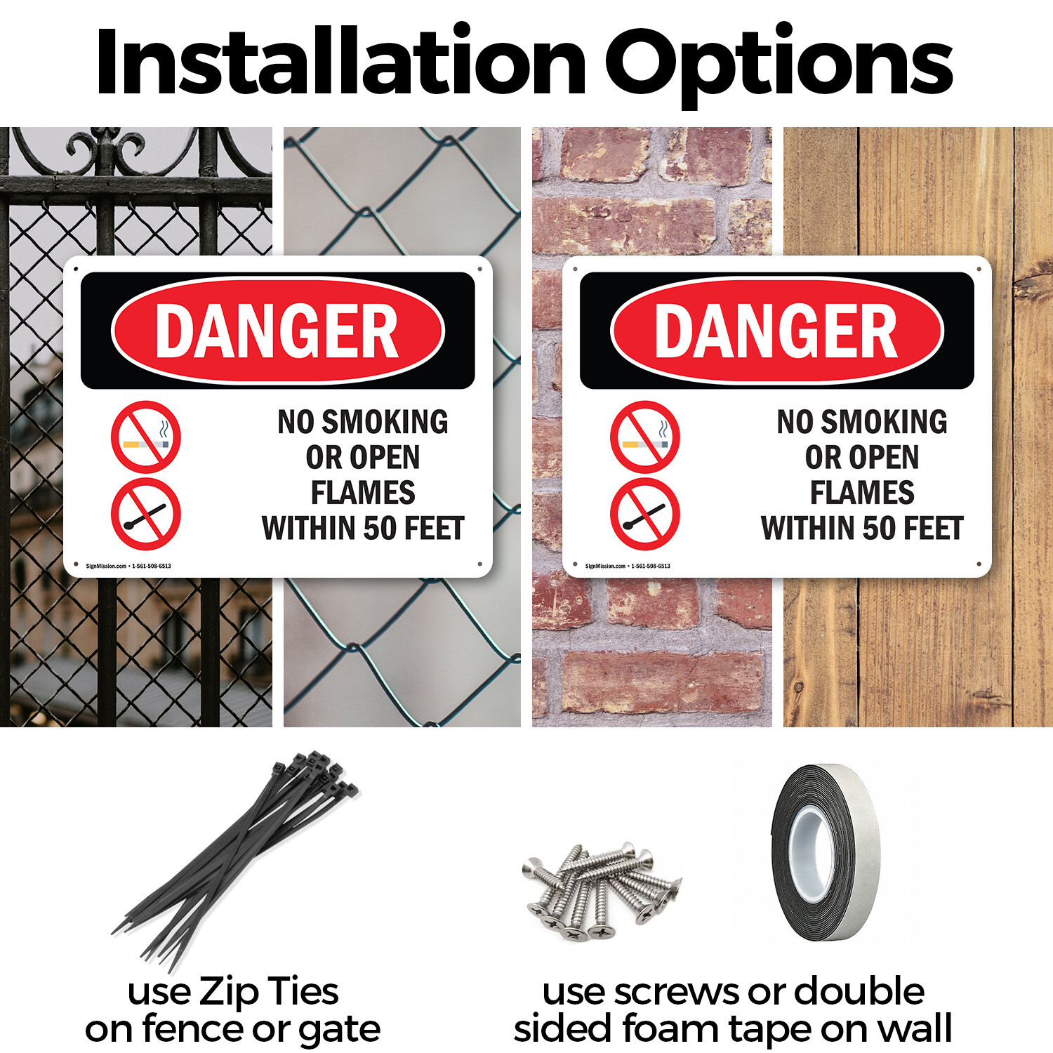 (2 Pack) No Smoking Or Open Flames Within 50 Feet OSHA Danger Sign Decal Metal