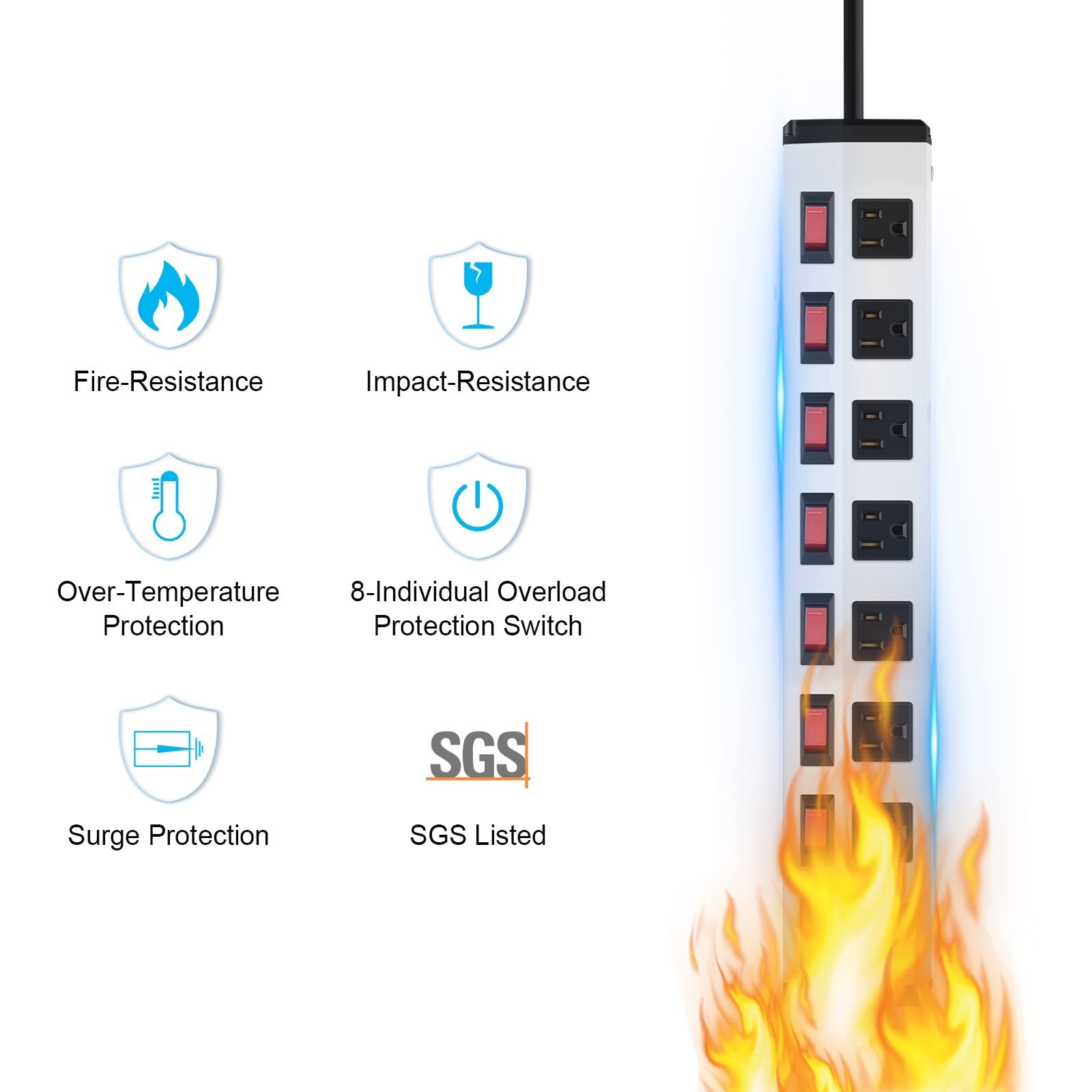 8 Outlet Metal Power Strip with Individual Switches,Heavy Duty Appliance Powe…