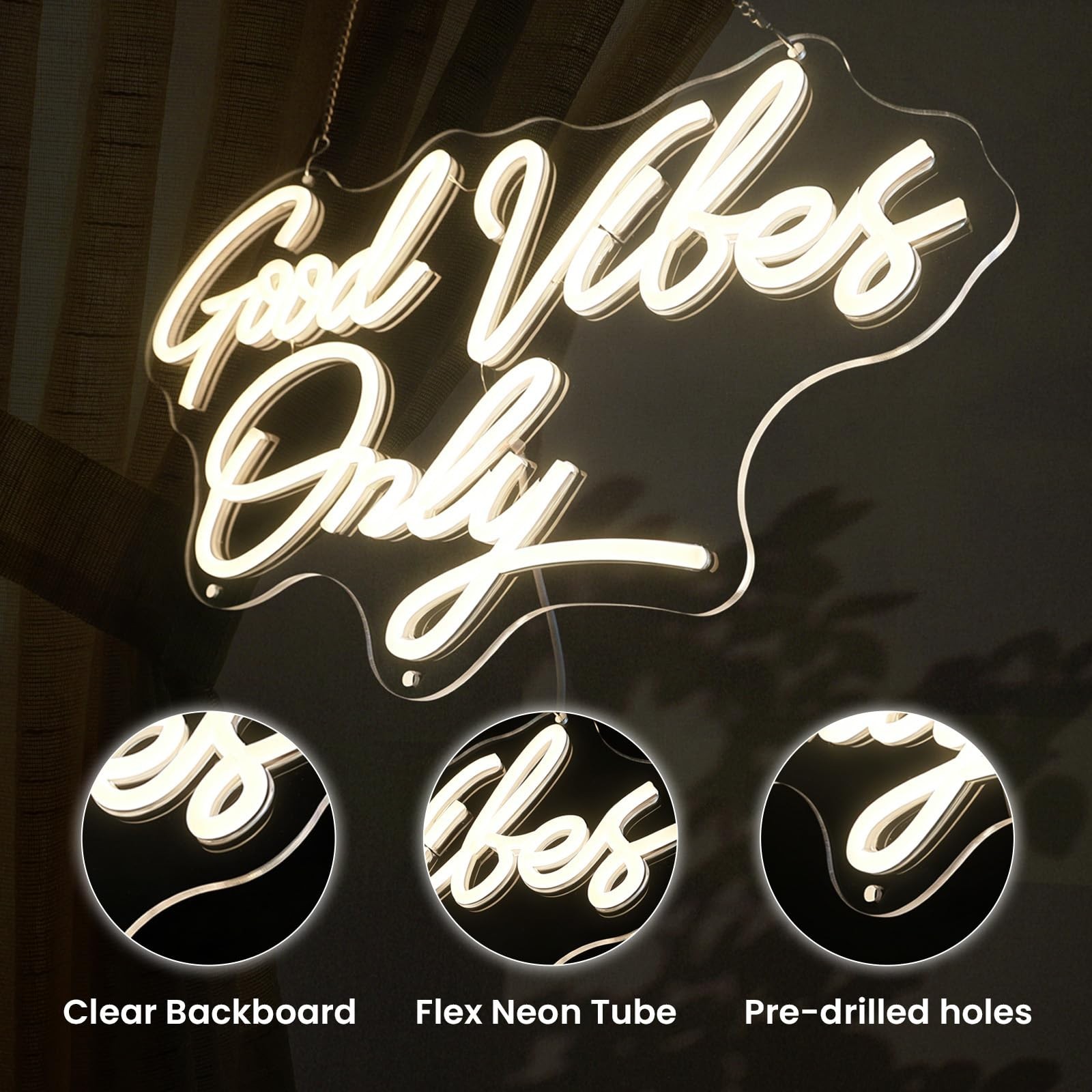 Good Vibes Only Neon Sign, Dimmable LED Neon Light for Wall Decor, for Weddin…