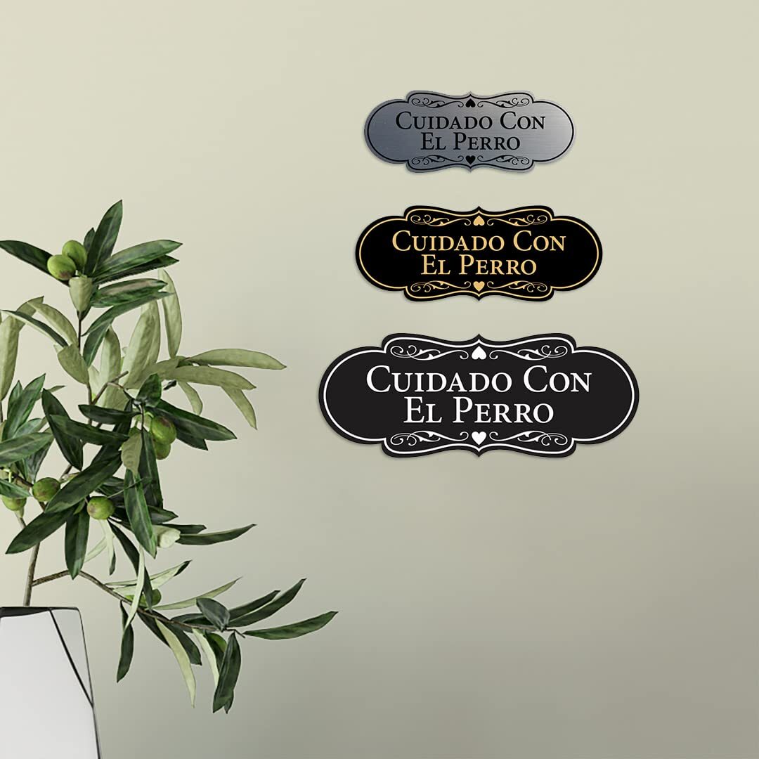 Spanish Cuidado Con El Perro Sign Black/Gold Designer Large Sign 1 Pack