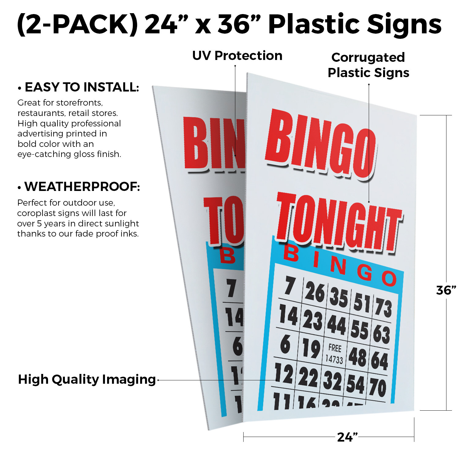 Bingo Tonight 24&Prime; x 36&Prime; 2 Pack Of Store Sign Plastic Or Decal