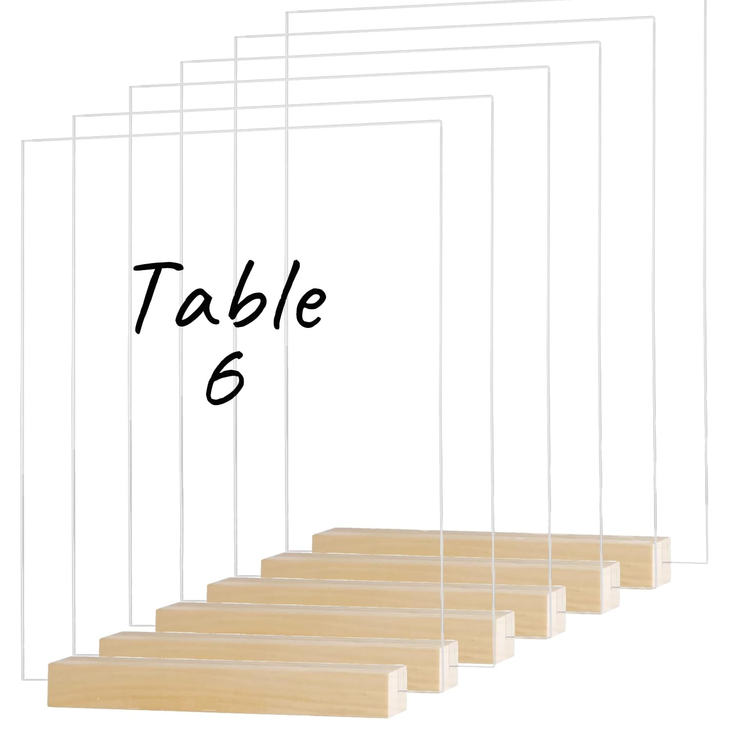 6 PCS 8×10 Inch Square Arch Acrylic Sign Wood Stand Clear Wedding Table Menu