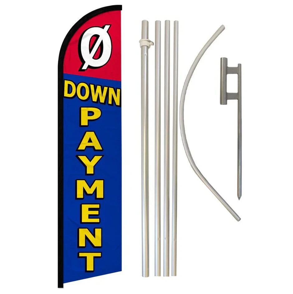 0 Down Payment Windless Full Curve Advertising Auto Banner Flag Pole Kit (RD/BL)