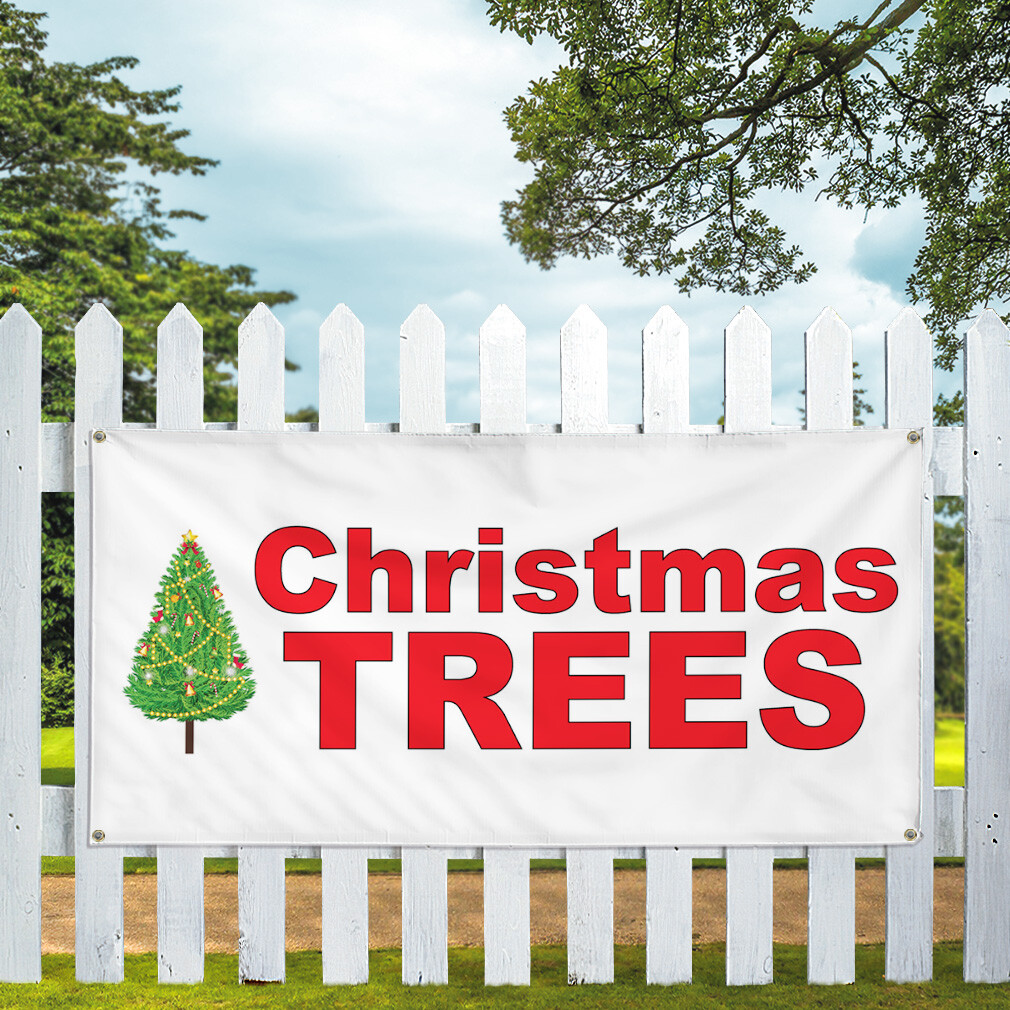 Vinyl Banner Multiple Sizes Christmas Trees Red Holidays and Occasions Outdoor