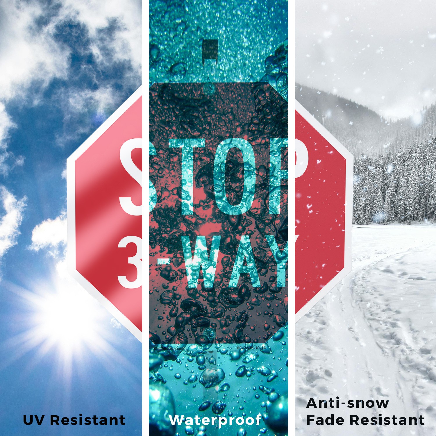 Stop 3-way Octagon Sign With Stake Weather Resistant UV Protected