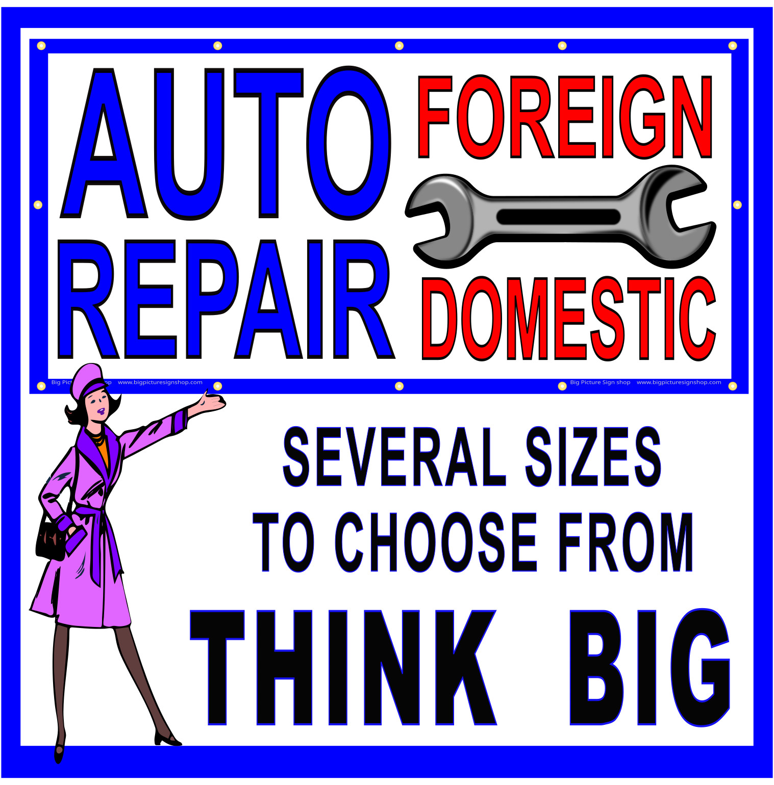 AUTO REPAIR FOREIGN & DOMESTIC -HUGE Banners-3 Choices Red Wht Yel -28 Sizes-USA