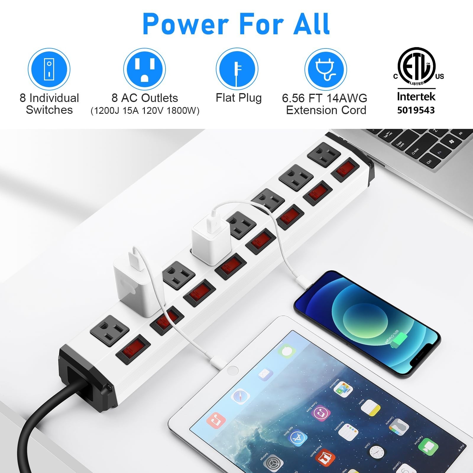 8 Outlet Metal Power Strip with Individual Switches,Heavy Duty Appliance Powe…