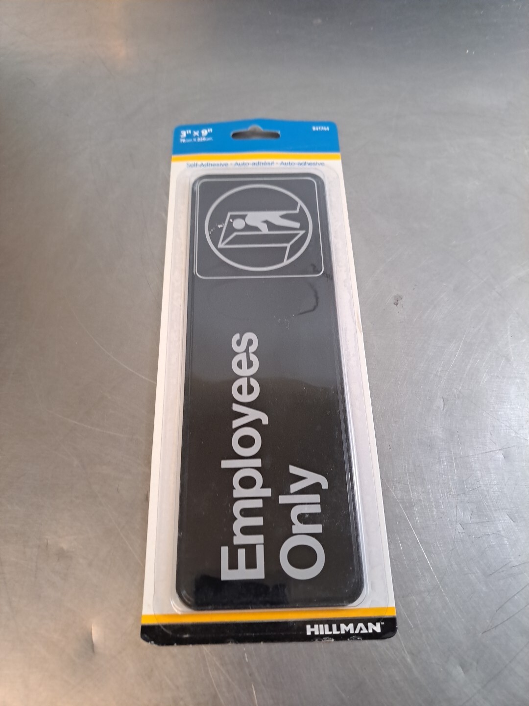 Hillman 841744 EMPLOYEES ONLY Plaque Adhesive Sign Black and White big 3×9 inch