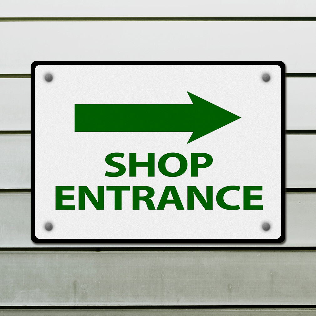 Aluminum Horizontal Metal Sign Shop Entrance Right Directional Acrylic Door