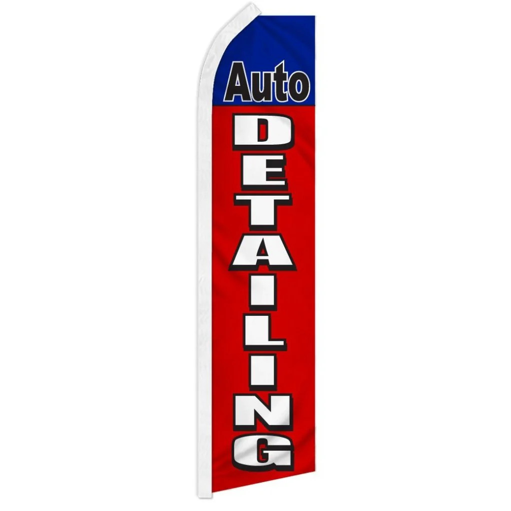 AUTO DETAILING RED/BLUE advertising super flag poly banner *POLE NOT INCLUDED*