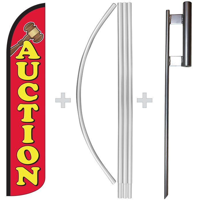 Auction 15&prime; Tall Windless Swooper Feather Banner Flag & Pole Kit