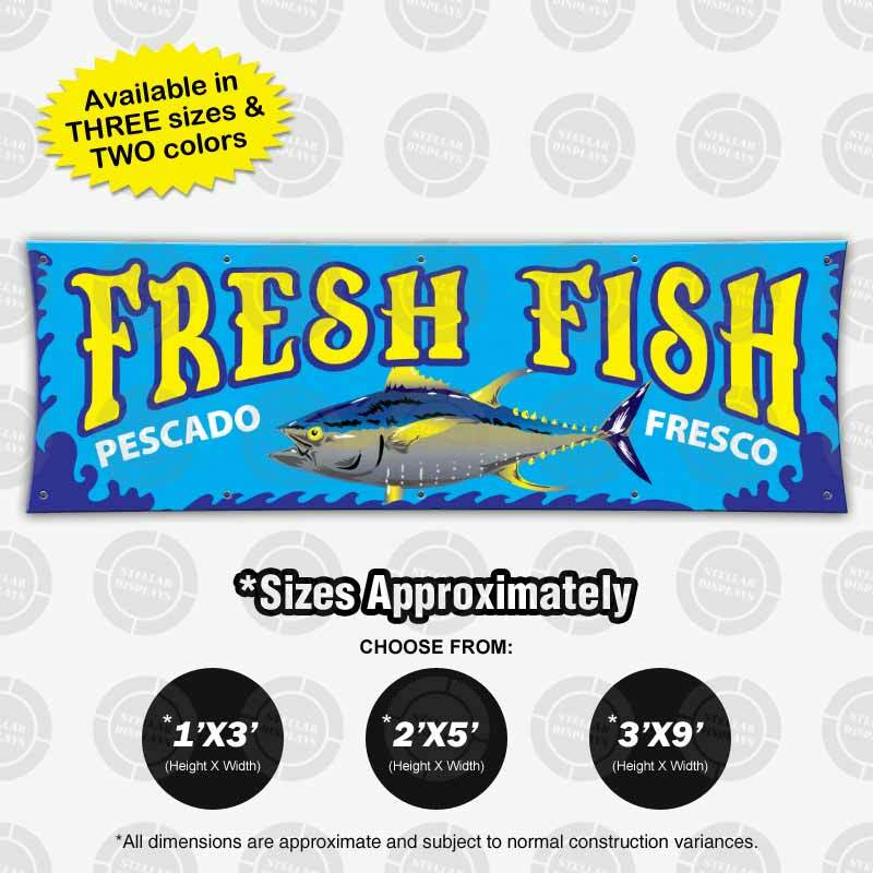 FRESH FISH Banner Food Restaurant Open Sign Shop Store Display Colorful Vinyl