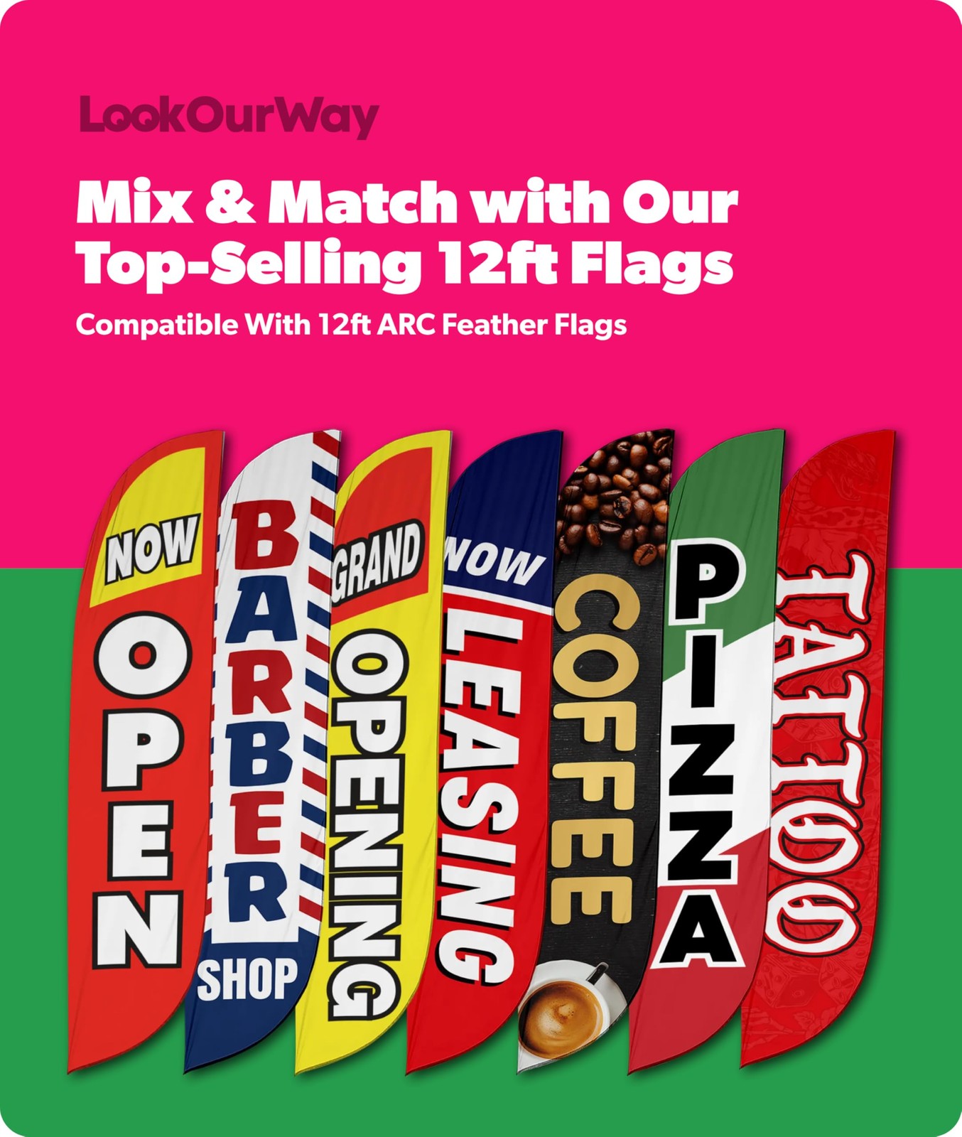 Lookourway Feather Flag Banner – 12 Feet Tall Advertising Flags For Outside