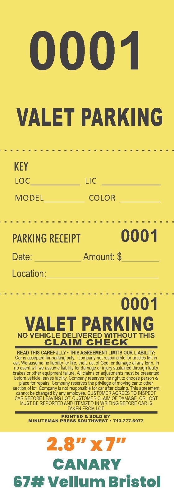 Valet Parking Tickets (1000) – KEY TICKET – PARKING RECEIPT – STUB