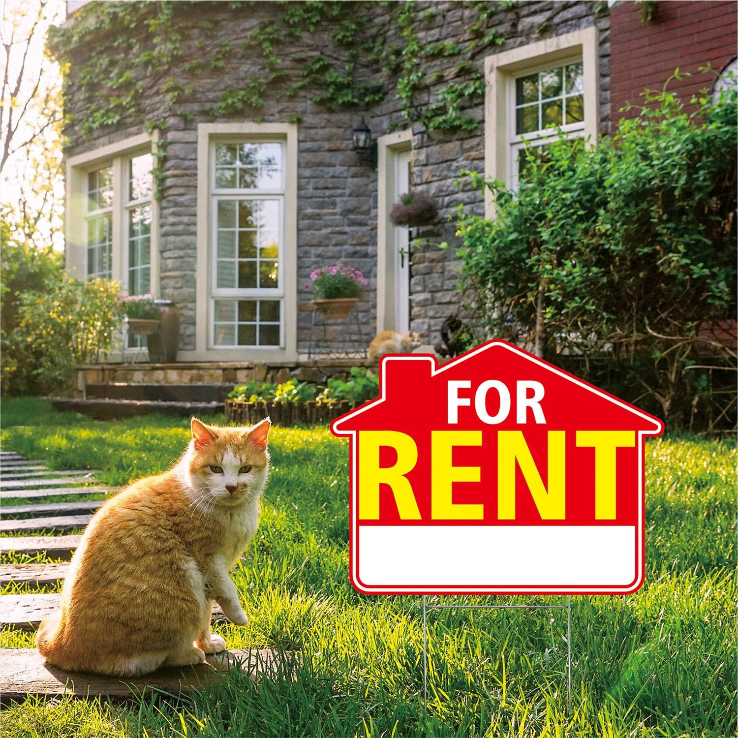 For Rent Signs with Stakes 17&Prime;X13&Prime; – Double-Sided Red White Yellow Yard Signs –
