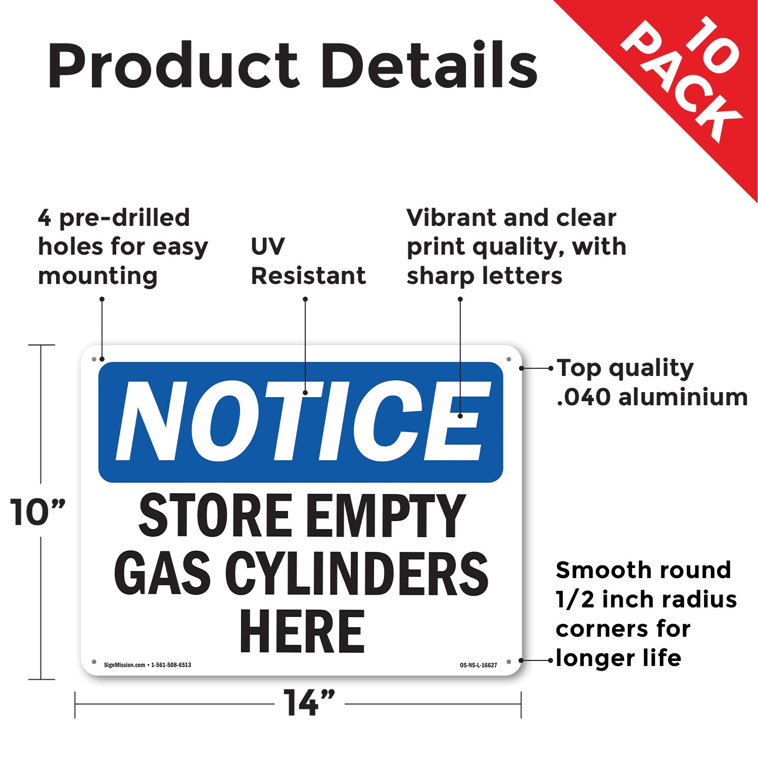 Store Empty Gas Cylinders Here OSHA Notice Sign Metal,, Decal 5 or 10 Pack