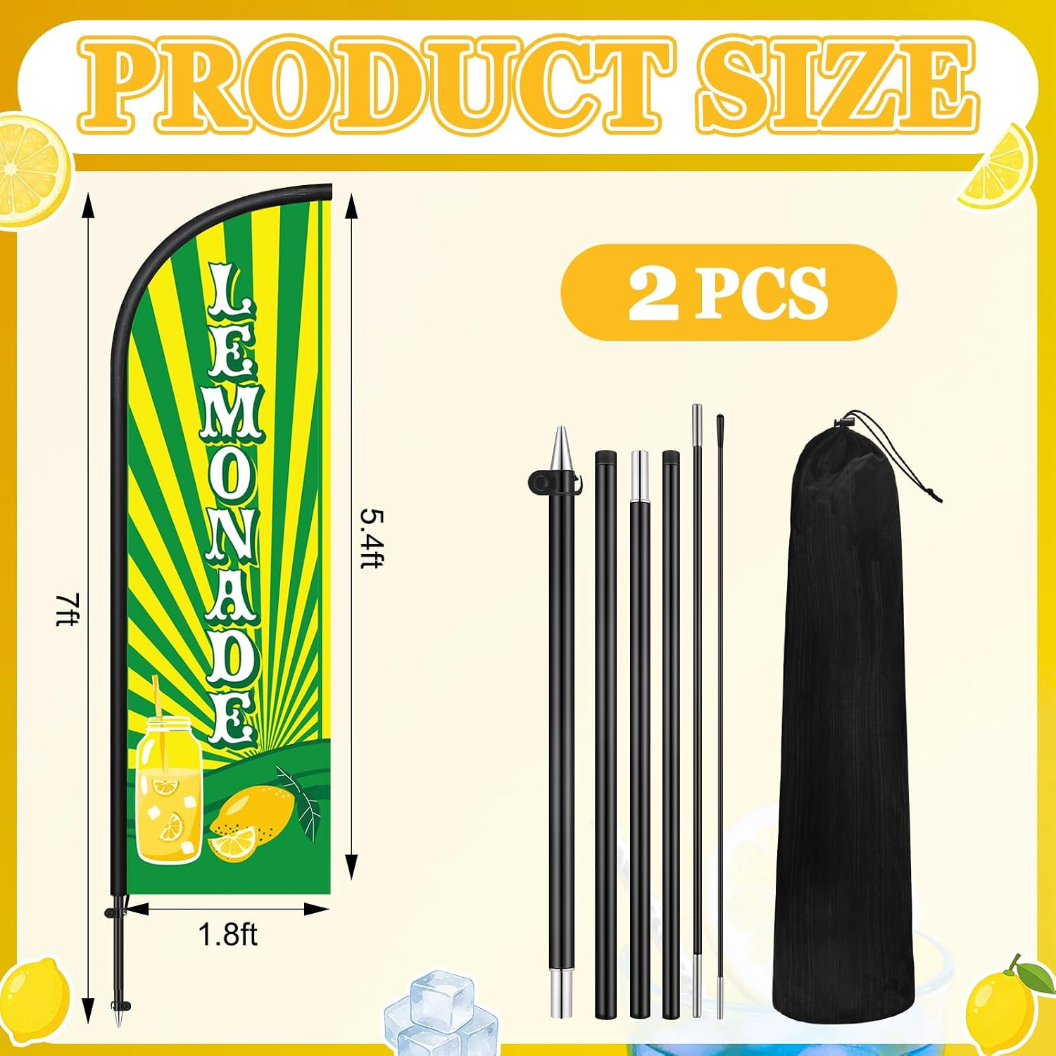 2 Pack Lemonade Feather Flag 7 Ft Advertising Swooper Flag Sign Windless Lemonad