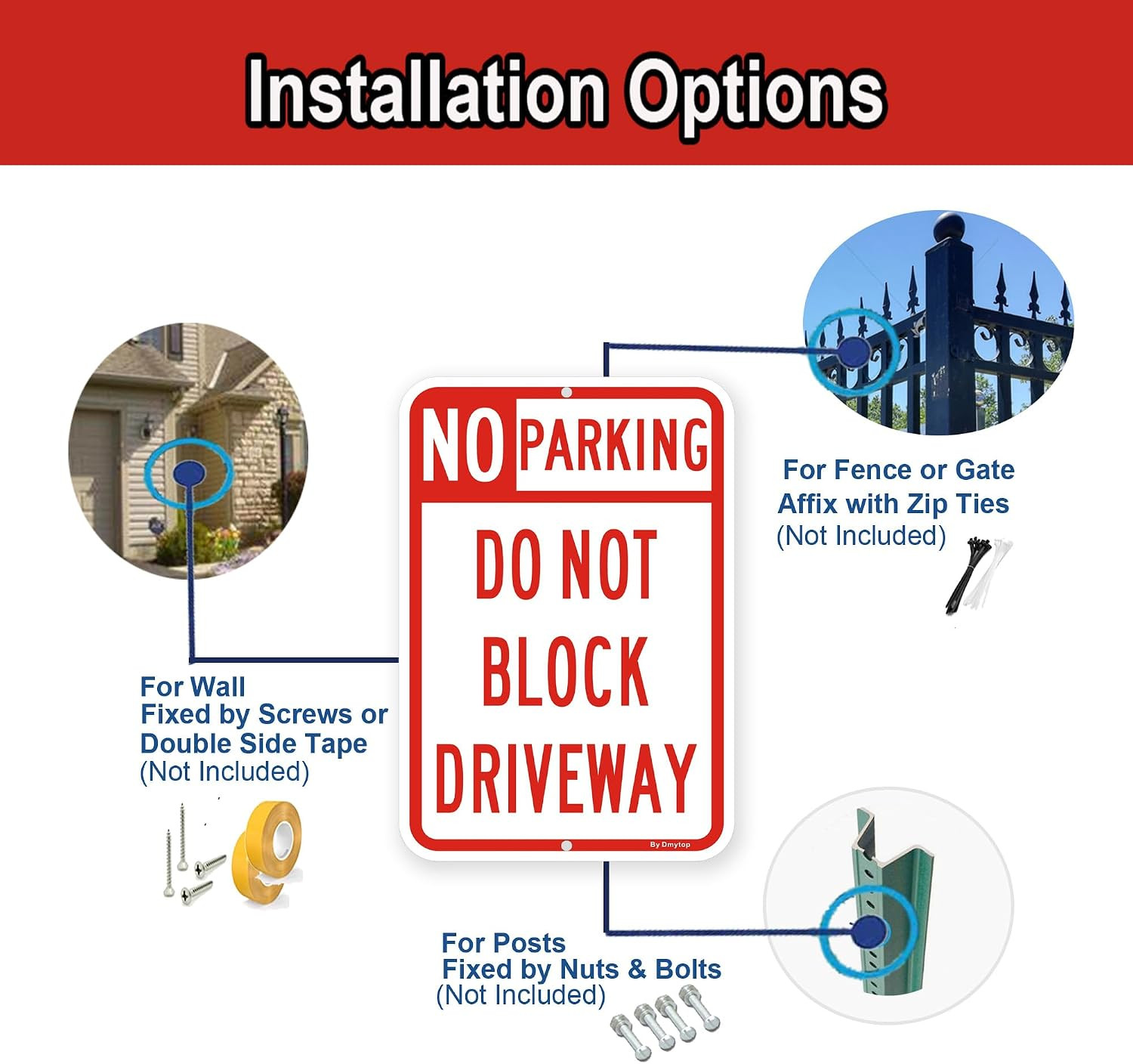 2 Pack Large No Parking Sign Do Not Block Driveway Sign, 18 X 12 Inches Rust Fre