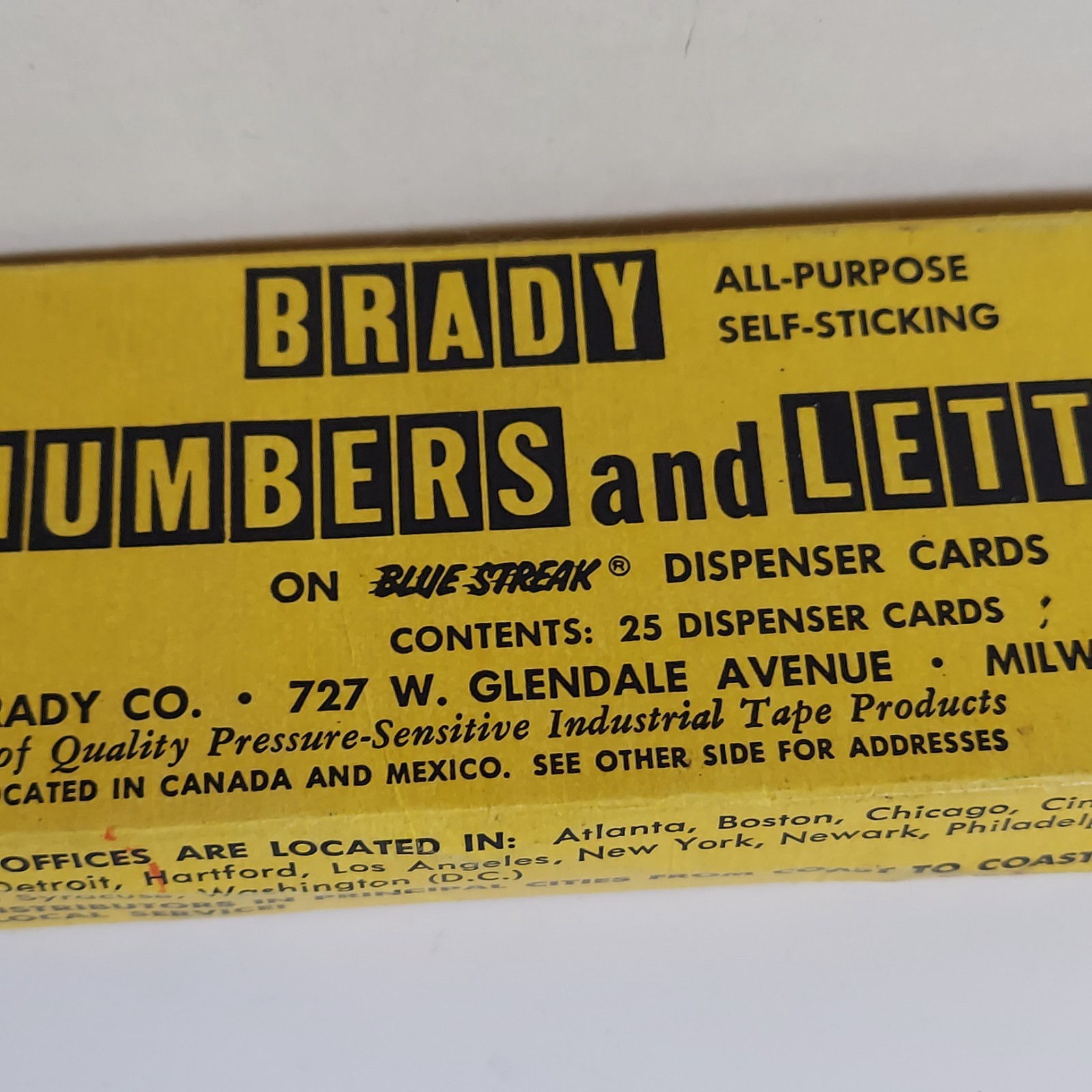 vintage Brady letters and numbers black on yelloe .75&Prime; y75 b-500