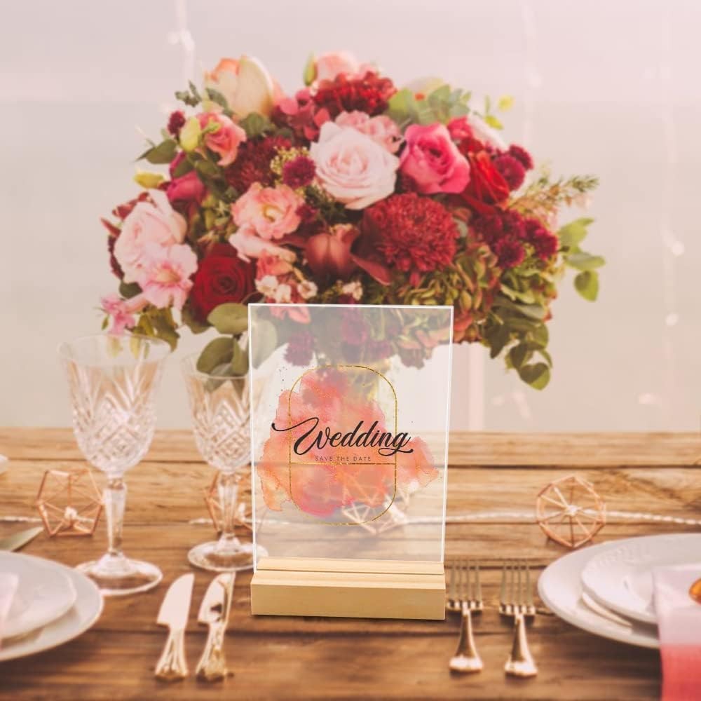 8 Pack Blank Clear Acrylic Table Displays With Wooden Stands 5×7 Inch Sign