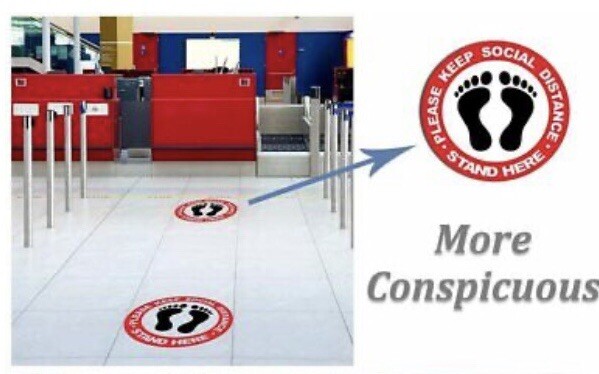 Social Distance Floor Sticker. 12-Pack Anti-Slip, Waterproof. Red White & Black