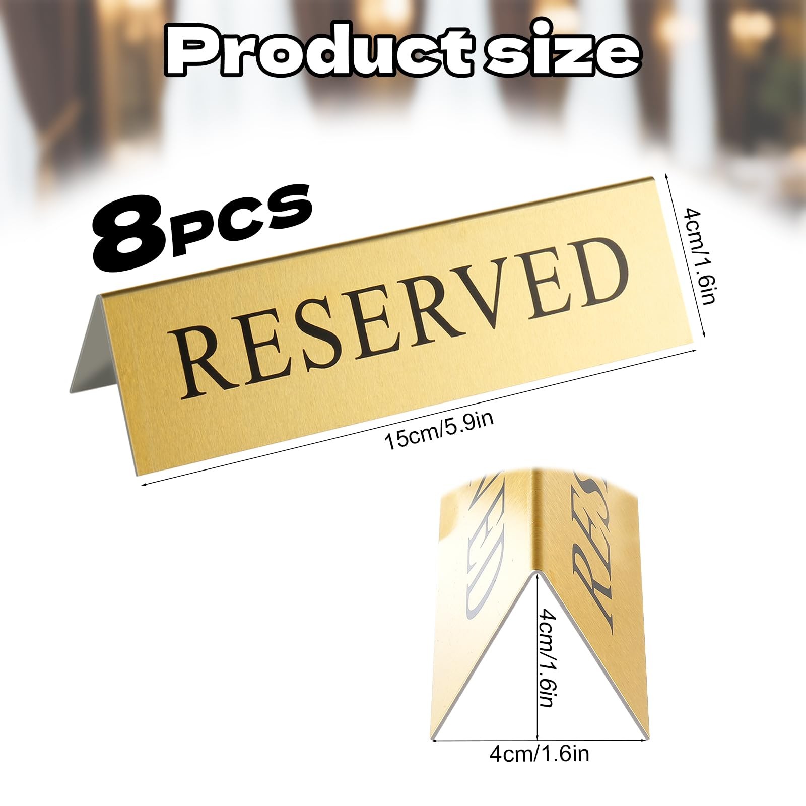 8 PCS Gold Metal Reserved Table Signs 6×1.6 Inch Double Sided Wedding Party
