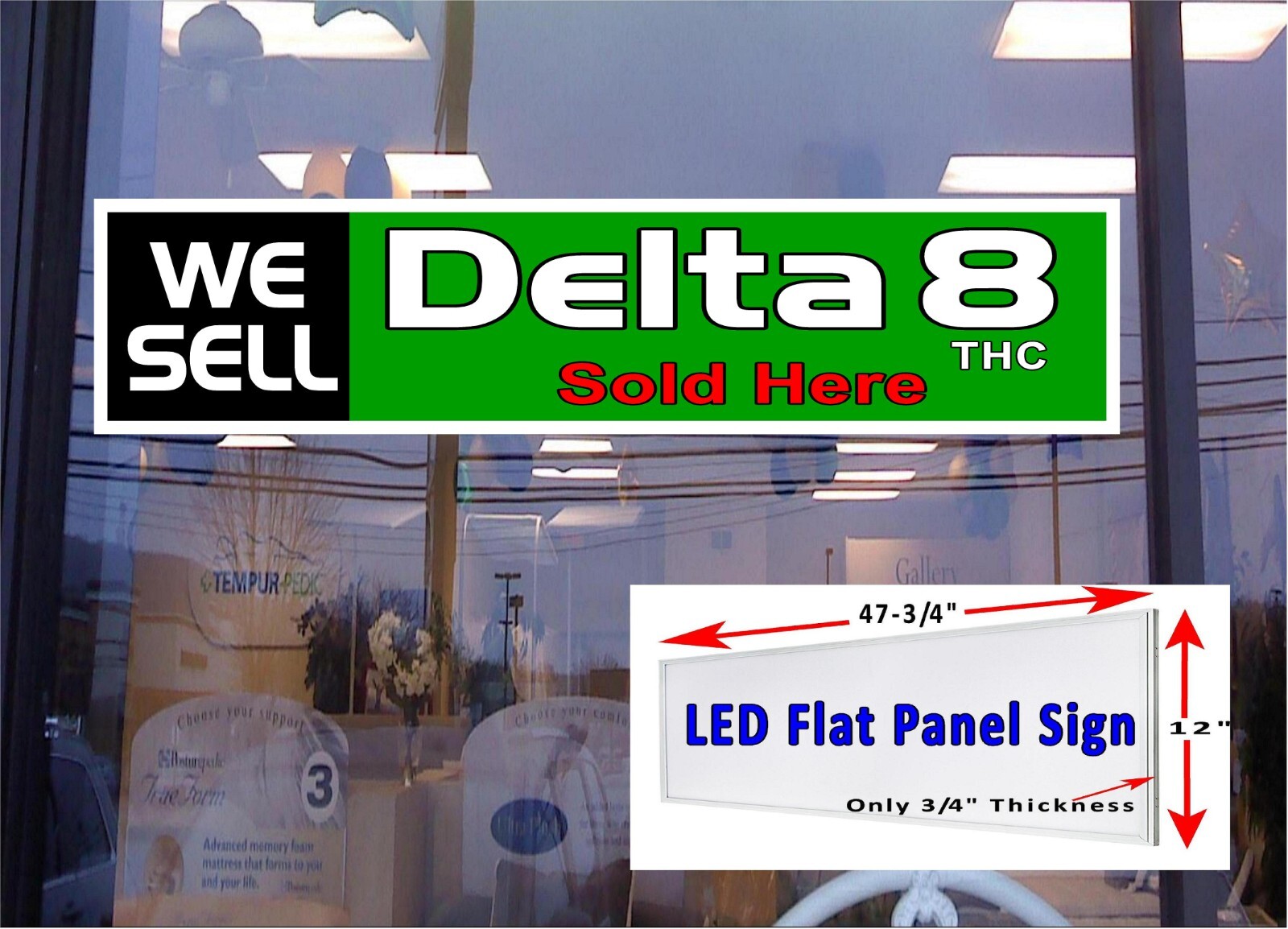 We Sell Delta 8 Sold Here LED light box window sign 48&Prime; x 12&Prime;