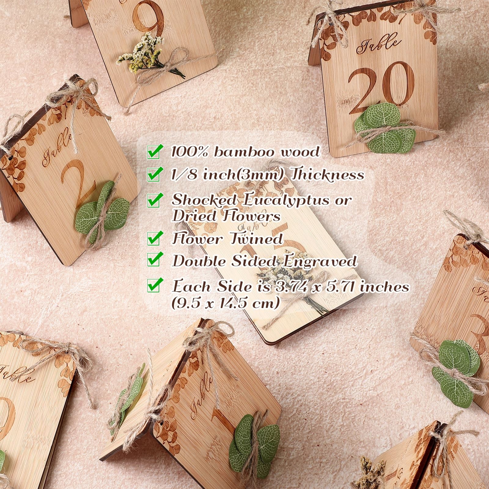 20 PCS Floral Wooden Wedding Table Numbers 120 Rustic Sign 4×6 Inch Decor