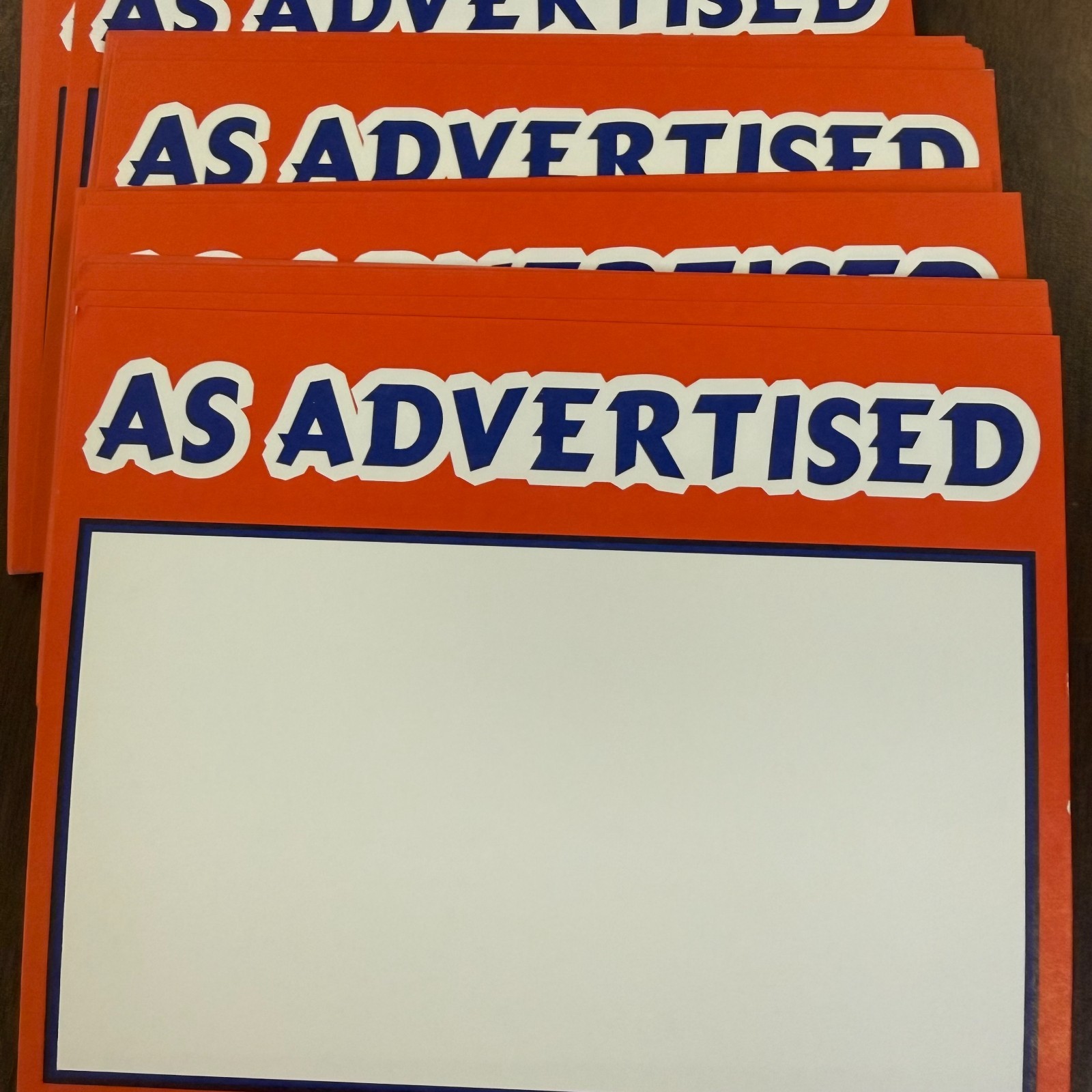 100 pieces As Advertised Price & Sale Retail Signs 5.5&Prime;x7&Prime;-Red/White/Blue