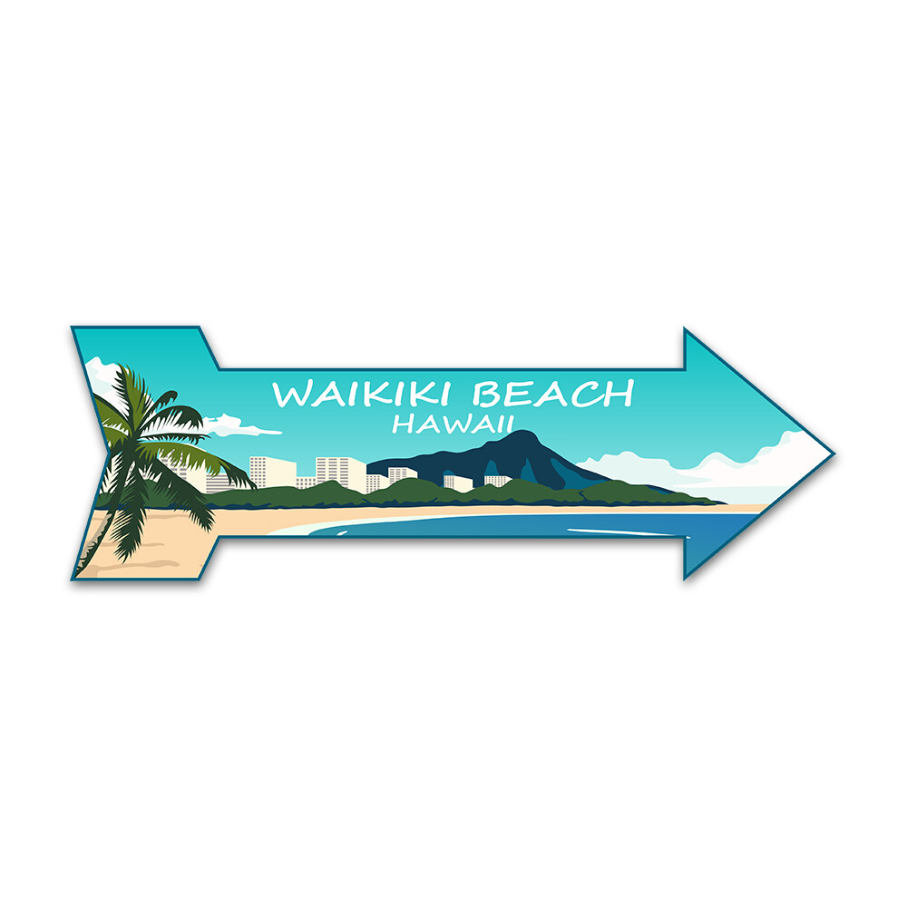 Arrow Shape Plus Waikiki Beach, Hawaii 12×4&Prime; Wall or Door Sign