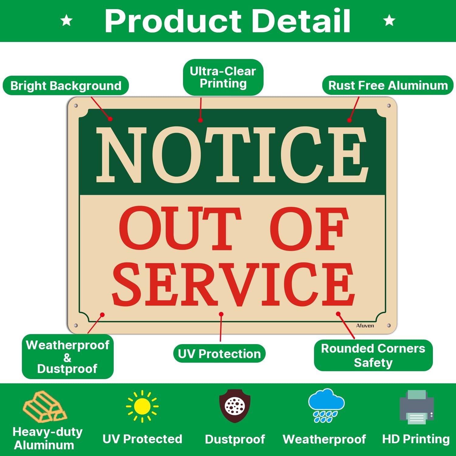 2 PCS Notice Out Of Service Warning Signs Metal Reflective Aluminum 10×7 Inch