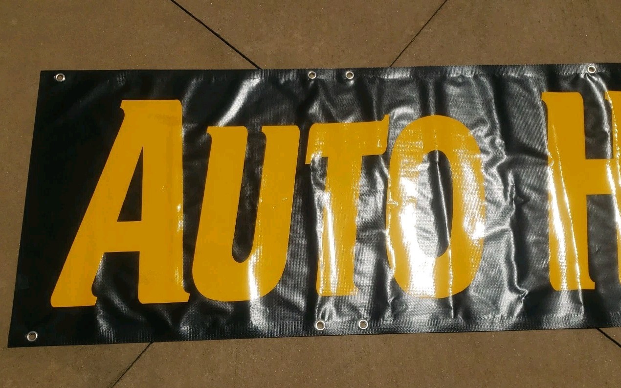 Vinyl Banner Auto Hail Repair Car Body Shop BLACK & Yellow PRE-OWNED 22&Prime; X 119&Prime;