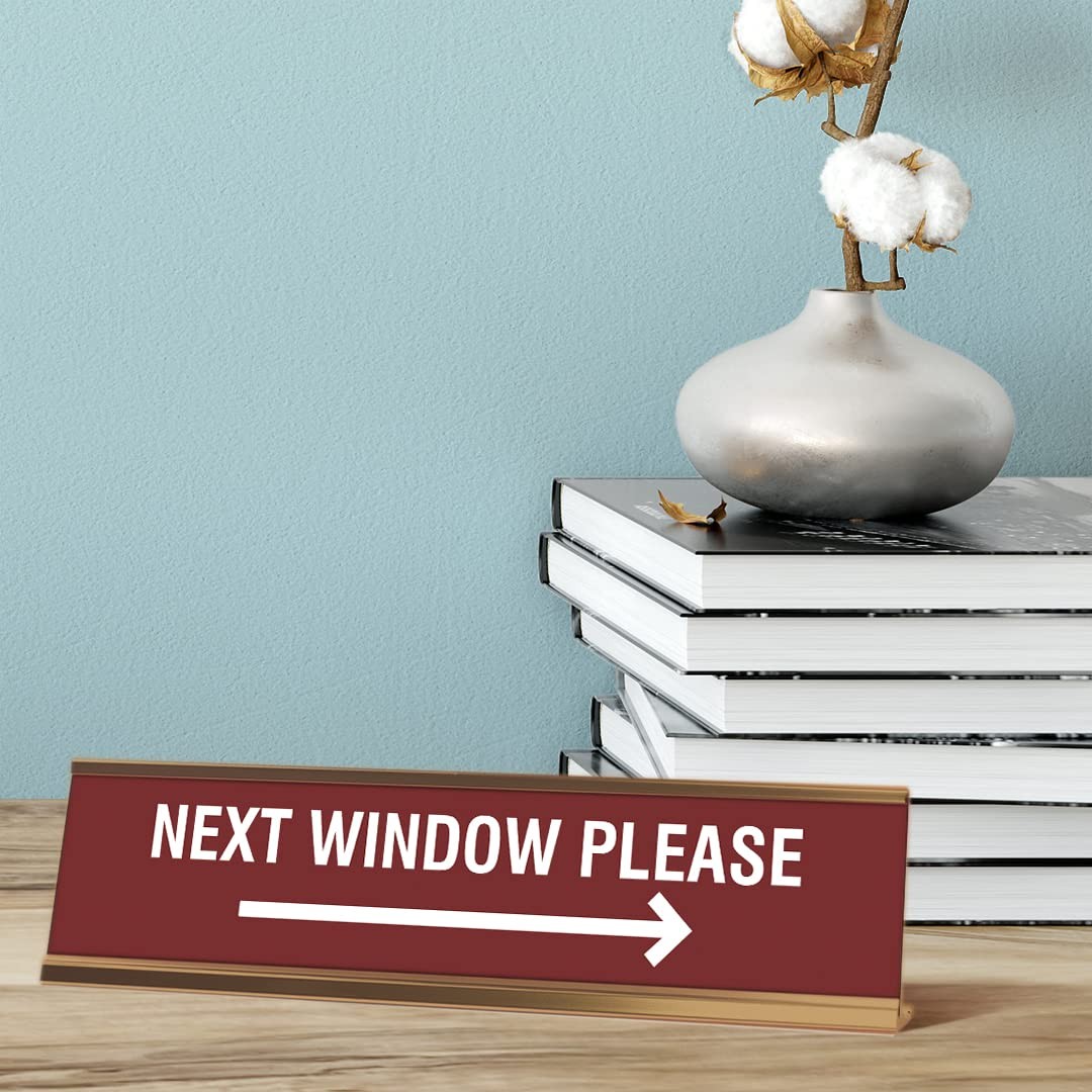 2×8 Next Window Please Right Arrow Desk Sign, RoseGold Frame, Business