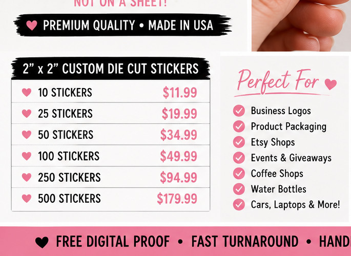 2&Prime;x2&Prime; Custom Die Cut Logo Stickers | Waterproof Vinyl | Business Branding