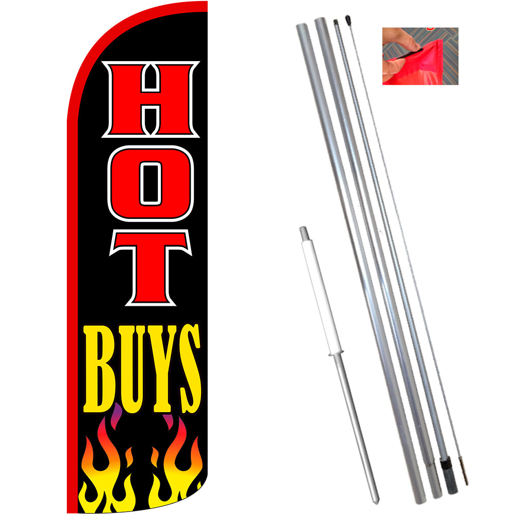 Hot Buys Windless Feather Flag Bundle (11.5&prime; Tall Flag, 15&prime; Tall Flagpole, Groun