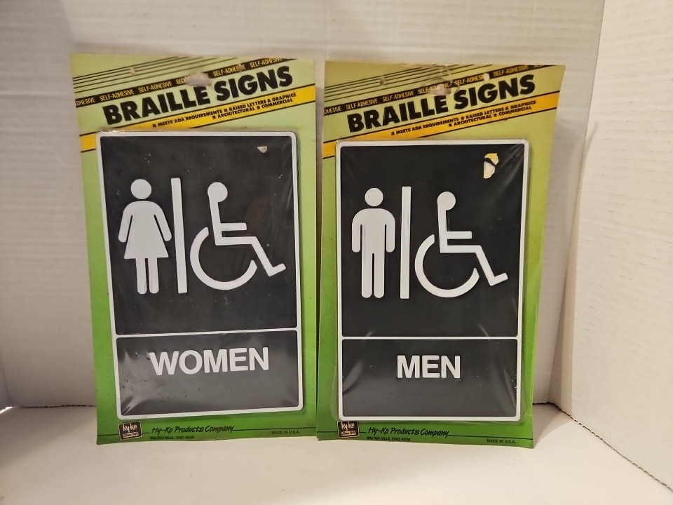 New ADA 1 Women, 1 Men Handicap Restroom Sign Braille Self Adhesive 8.5&Prime; x 5.5&Prime;