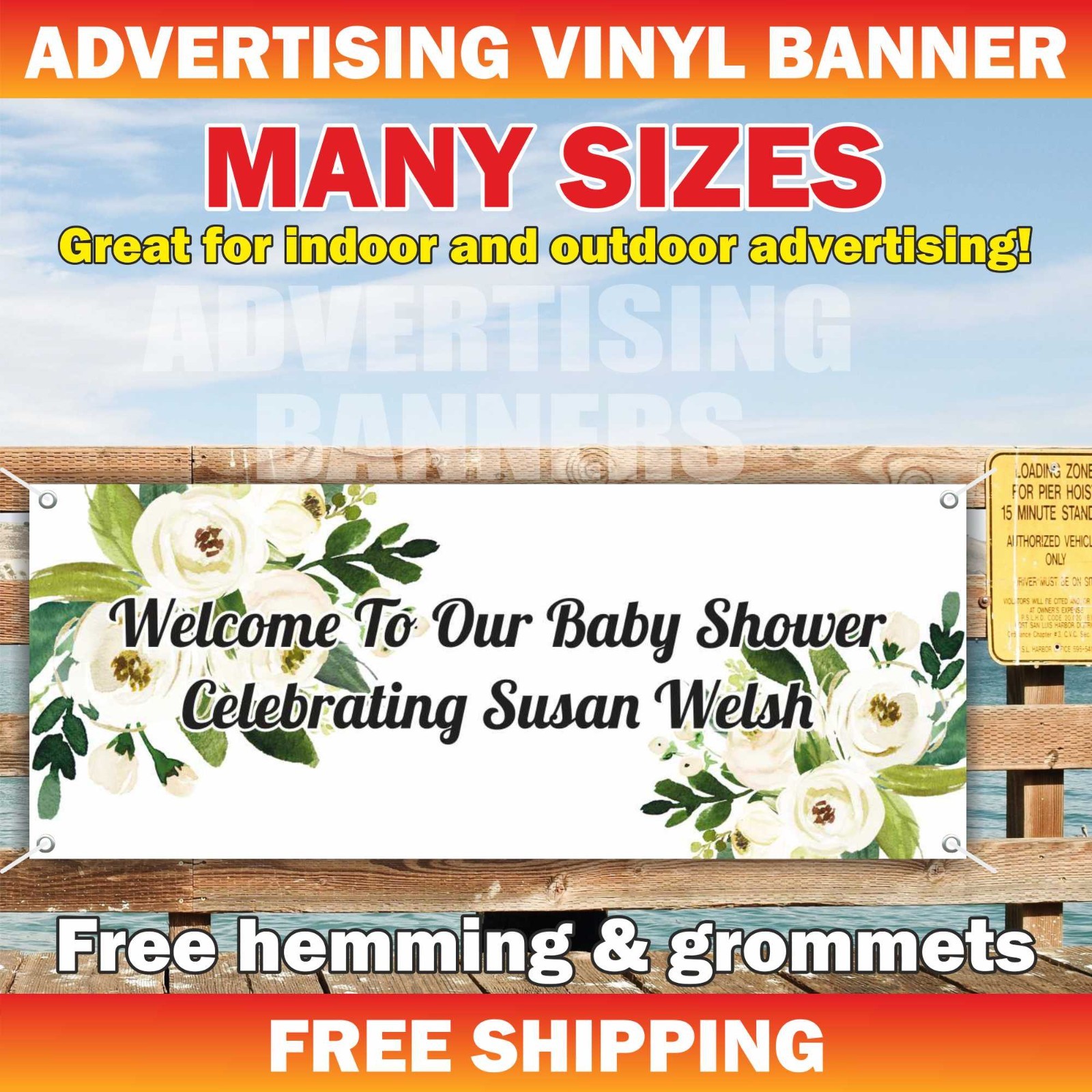 Baby Shower Celebrating Advertising Banner Vinyl Mesh Sign Custom Name Welcome