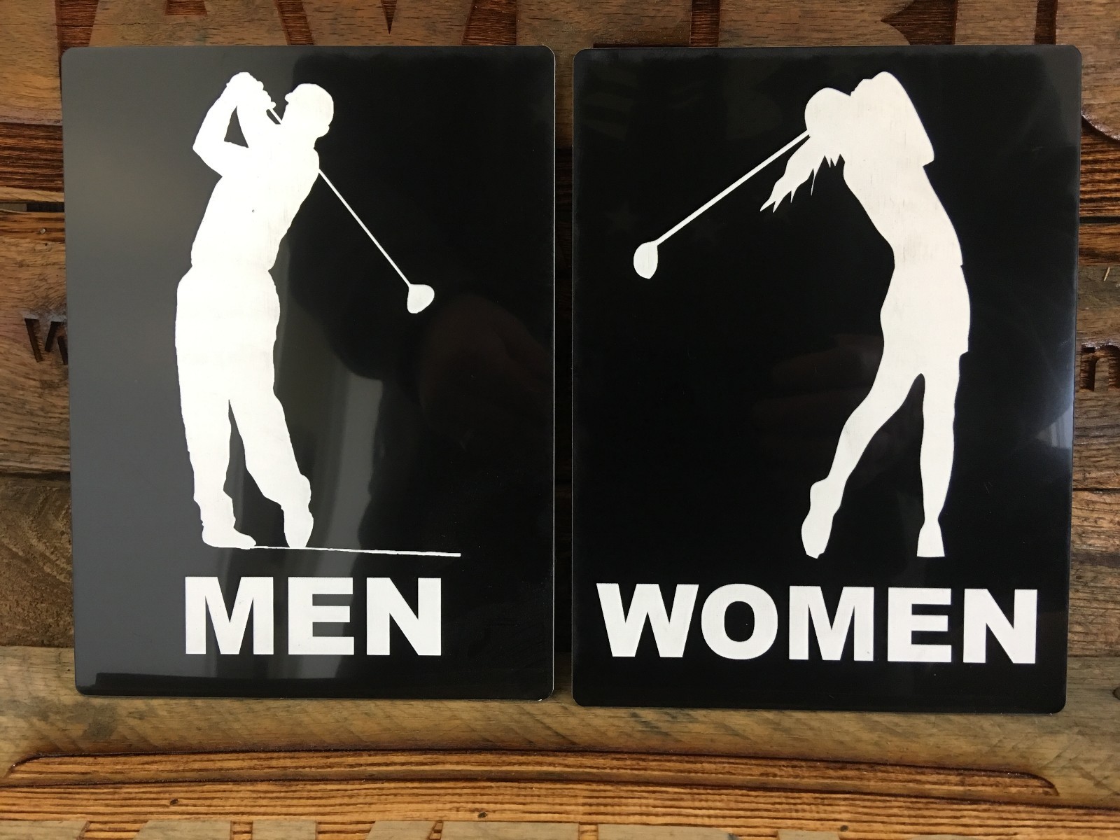 MENS & WOMENS Bathroom Sign – Golf Theme, Black/White, 6&Prime;x8&Prime;