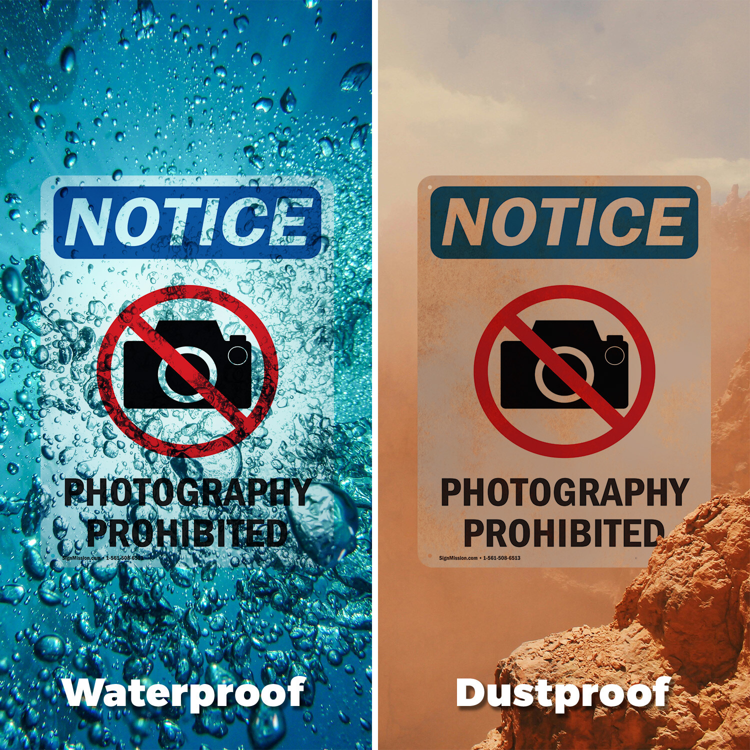(2 Pack) Photography Prohibited OSHA Notice Sign Decal Metal Plastic