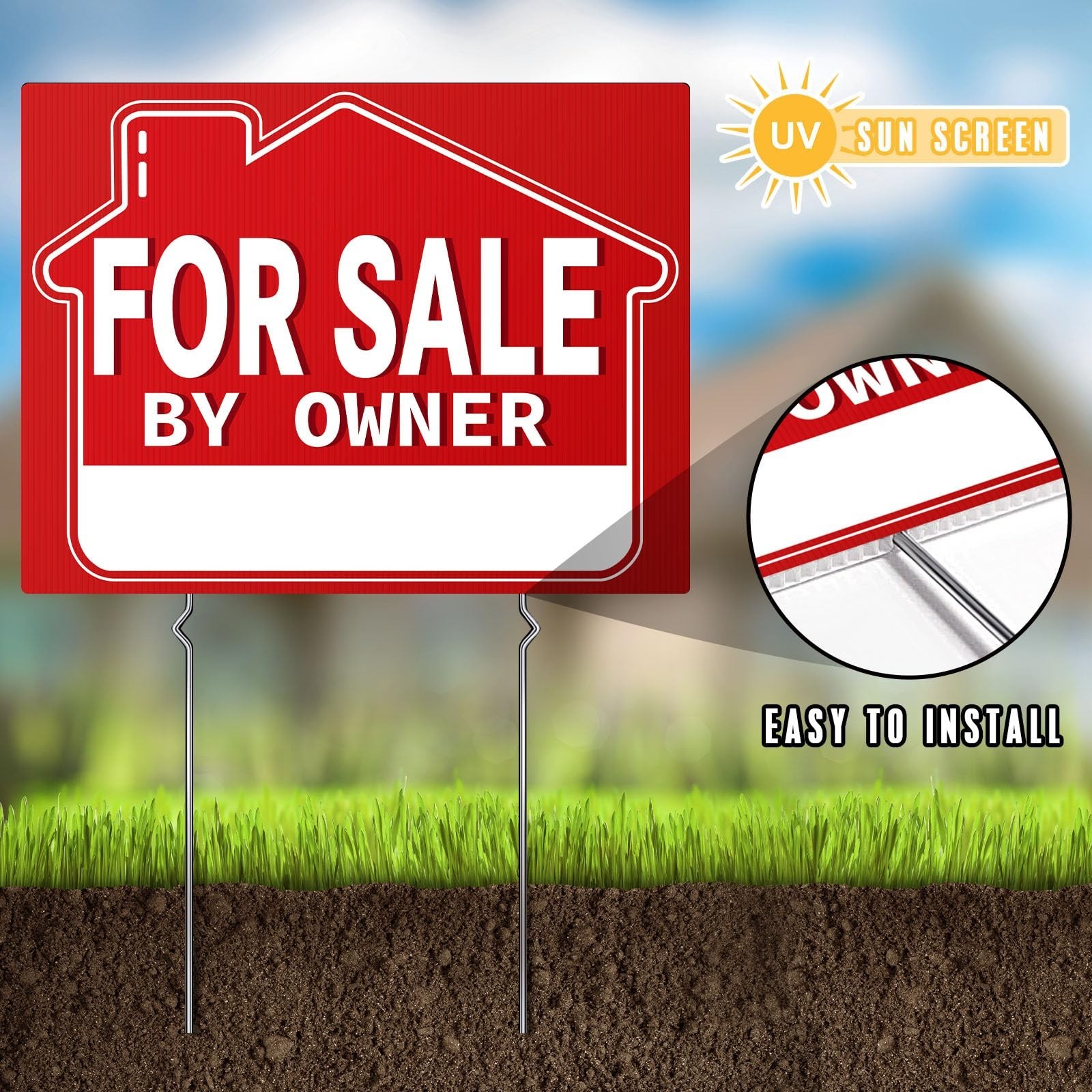 For Sale By Owner Yard Signs (3 Pack) – 18&Prime; X 14&Prime; Double-Sided with H Stakes