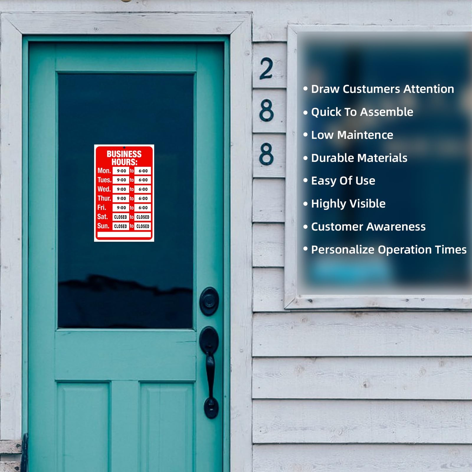 2 Piece Business Hours Sign, Open Hours Signs for Business Adjustable, Assured